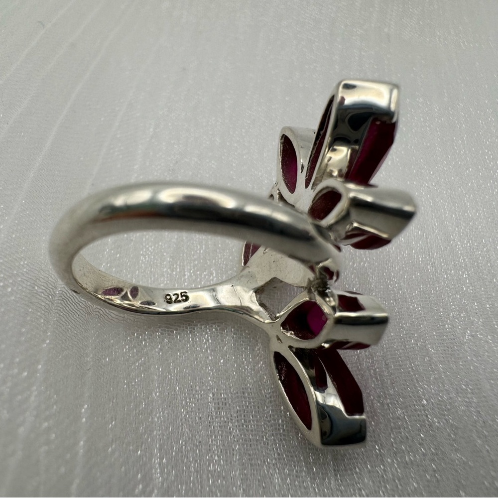 S925 Ruby Lab Grown Leaf Ring - image 3